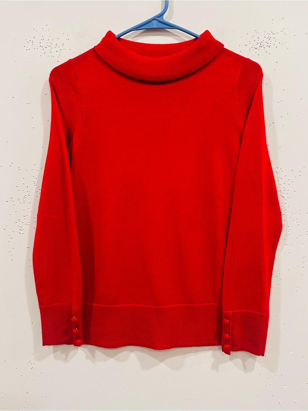 Talbots Petite Pure Merino Wool Cowl Neck Sweater Red Size P Button Cuff Knit
